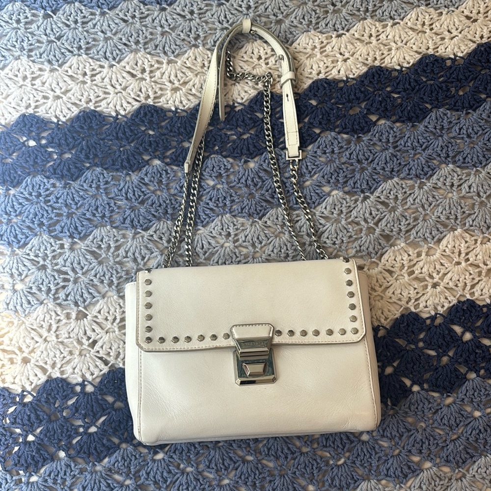 Lancaster white leather bag with silver hardware